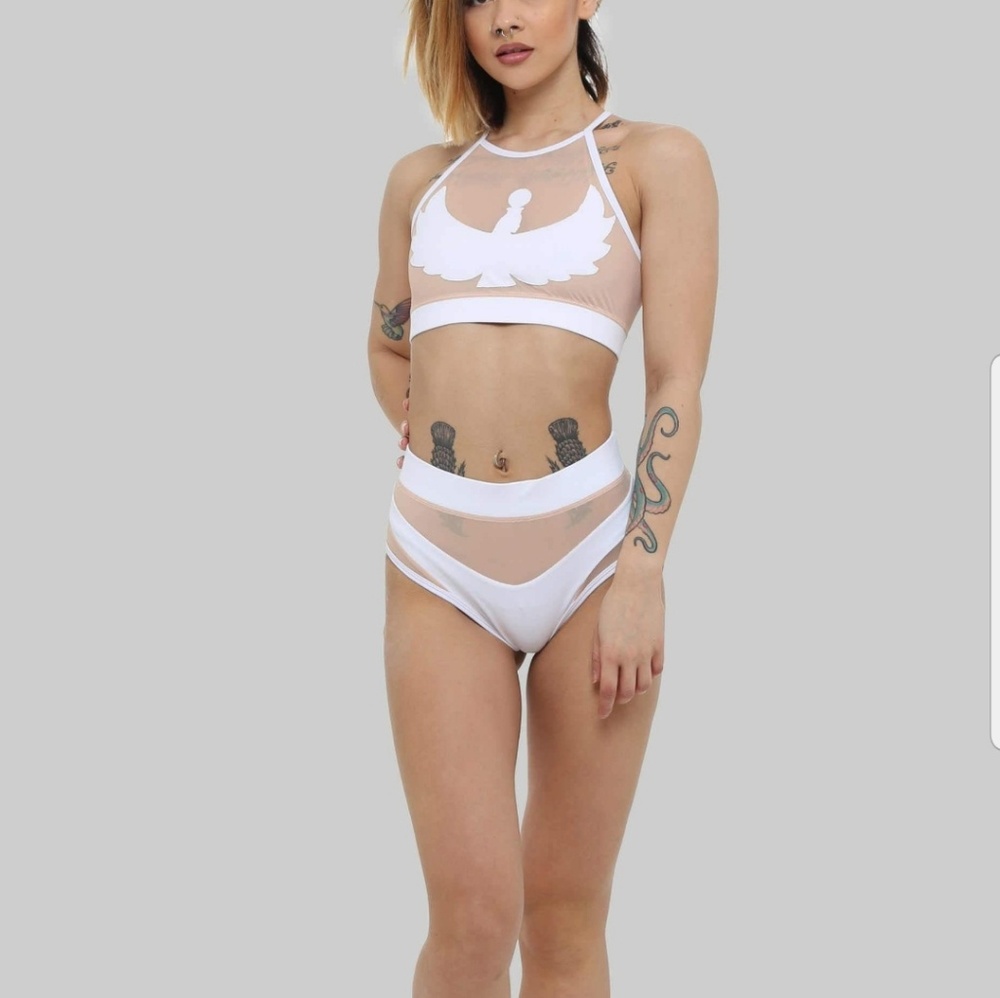 Creatures of xix goddess high waisted white nude mesh cheeky bikini bottoms